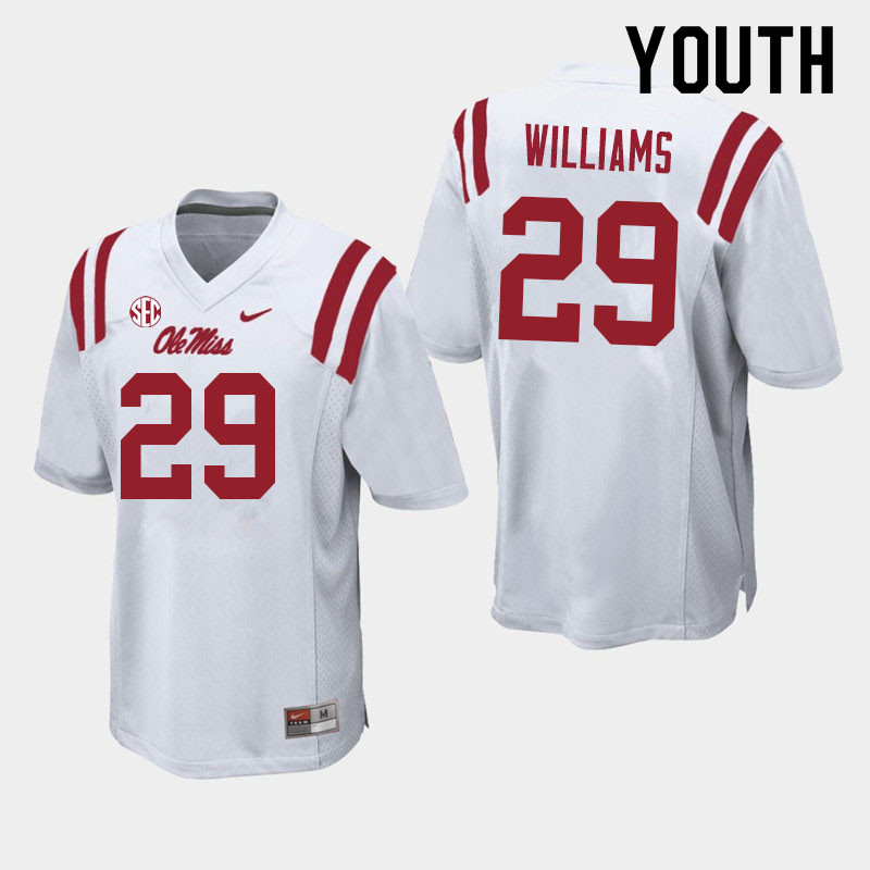 Youth #29 Demarko Williams Ole Miss Rebels College Football Jerseys Sale-White - Click Image to Close